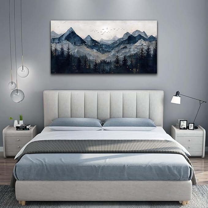 Wapluam Wall Art for Living Room Home Decorations Black And White Wall Painting Canvas Wall Decor For Bedroom Modern Office Decor Abstract Mountains Landscape Artwork Wall Pictures Ready To Hang