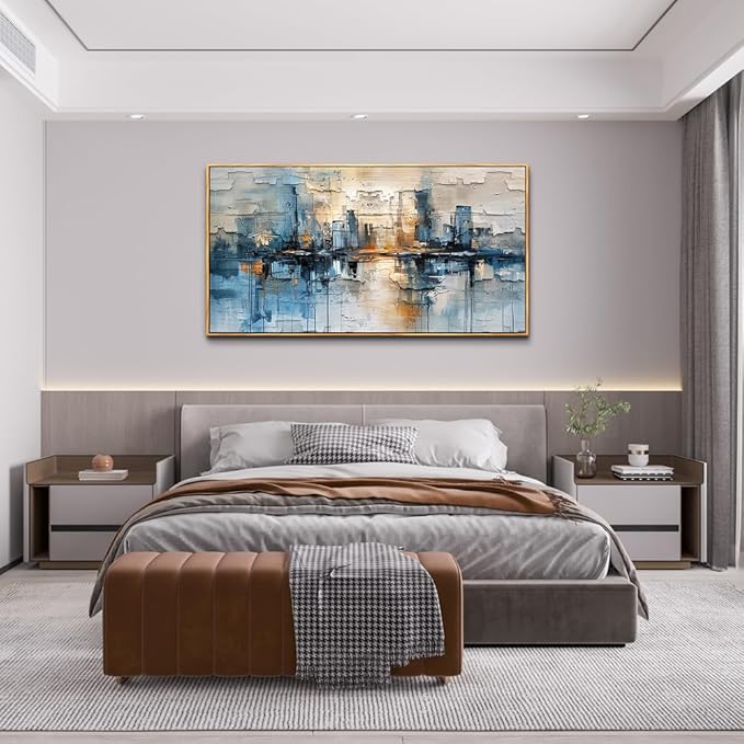 ZUITINGHUA Large Wood Framed Decor For Living Room Canvas Wall Art For Office Wall Decorations For Bedroom Blue Abstract Painting Modern Pictures Artwork Room Home Decor 24x48 In