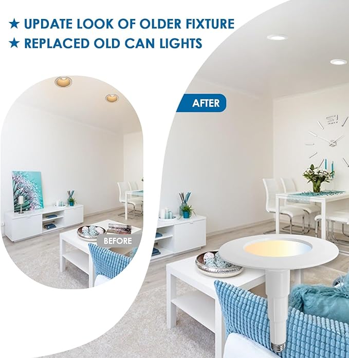 Jolux 4-Pack 5/6" 5CCT Retrofit LED Recessed Lighting,Selectable 2700K/3000K/3500K/4000K/5000K,12W=60W,800Lumen,Dimmable Can Lights,Adjustable Retrofit Downlight Installation,Bevel Trim