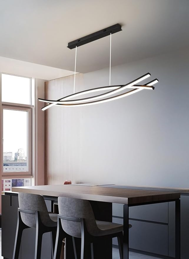 Dimmable Pendant Light for Kitchen Island Lighting,47.24" Modern LED Chandelier, LED Pendant Light with Adjustable Height, Black Modern Kitchen Chandeliers for Kitchen Island, Dining Room with Remote