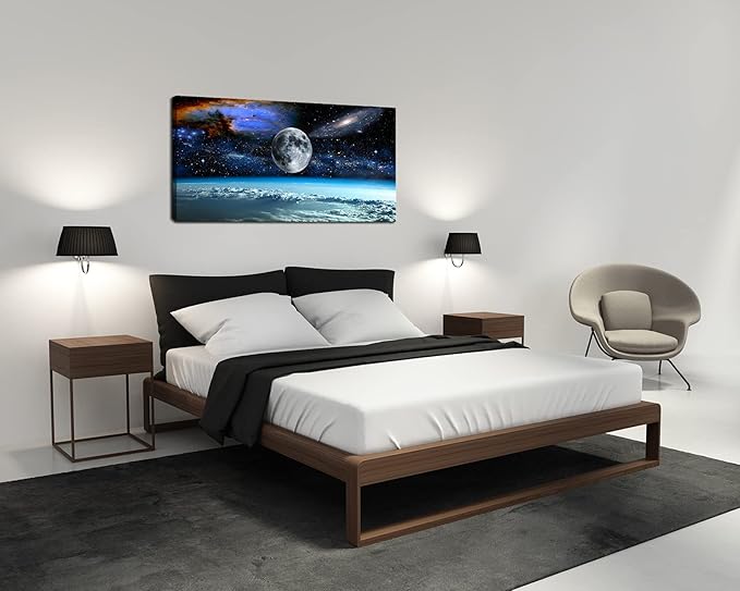 XXMWallArtFC2575 Space View From Earth Space Canvas Wall Art Landscape Modern Decor Canvas Wall Art Painting Decor Abstract Canvas for Living Room Bedroom Kitchen Home and Office Wall Decor