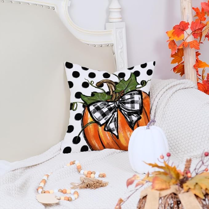 AACORS Fall Throw Pillow Cover 20x20 Inch Polka Dots Pumpkin Decor Autumn Farmhouse Seasonal Pillow Case Decoration for Home Sofa Couch AA279-20