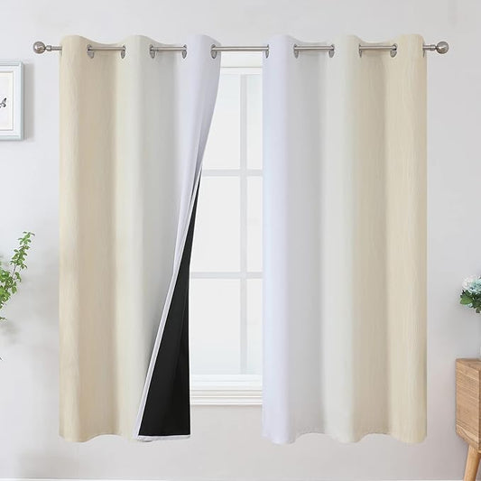 Estelar Textiler Beige and Greyish White Ombre Blackout Curtains 63 Inches Length 2 Panels Set for Bedroom, Thermal Insulated Full Light Blocking Grommet Gradient Drapes for Living Room, 42Wx63L