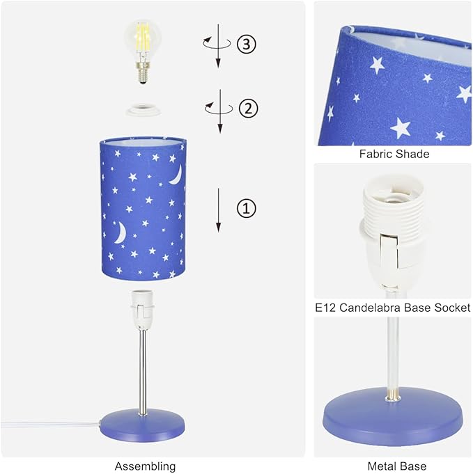 Lampwell Alee Modern Set of 2 Small Table Lamps for Living Room and Bedroom,4.33H12.21IN,Blue Moon Table Lamps, Bulb Excluded