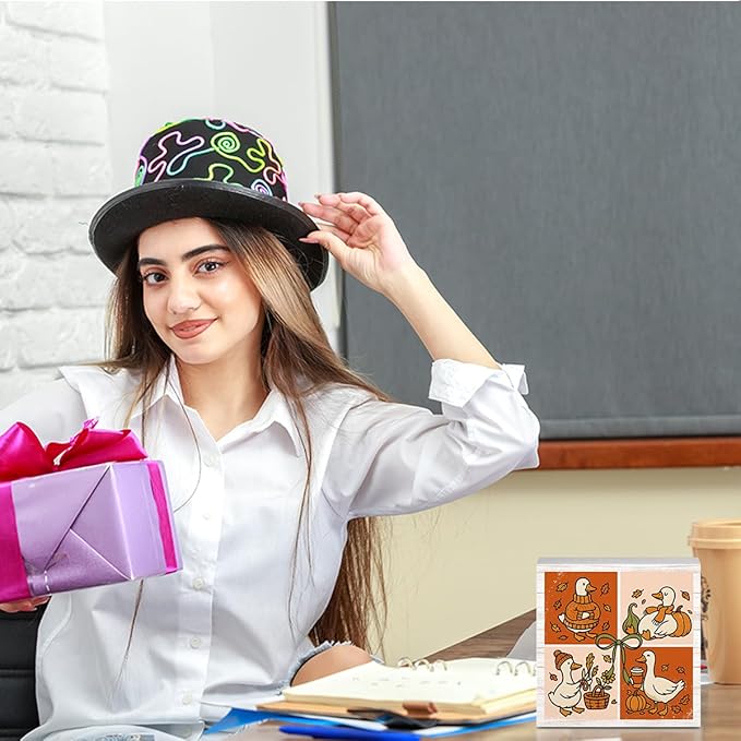 Funny Silly Goose Fall Decor for Home Office, Farmhouse Fall Decorations, Autumn Thanksgiving Decorations for Table Gifts for Goose Animals Lovers 5 x 5 inches (Tub 1712)