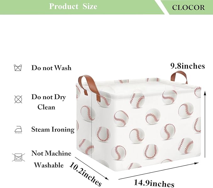 CLOCOR Rectangular Baseball Storage Basket,Collapsible Fabric Storage Container,Gift Basket(Baseball)