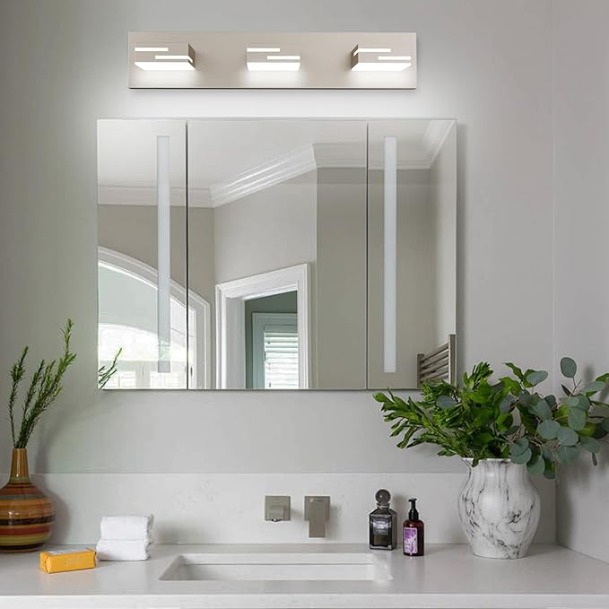 LED Modern Bathroom Vanity Light Fixtures, 3-Light 22-inch Dimmable Brushed Nickel Vanity Lights for Bathroom Lighting Fixtures Over Mirror, with 350° Rotatable Acrylic Heads (Cool White 6000K)