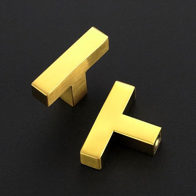 3 Pack Brushed Brass Cabinet Knobs - Kitchen Cabinet Knobs Gold Cabinet Pulls for Kitchen Cabinet Drawer Stainless Steel Dresser Knobs for Cabinet Hardware 2in Length Single Hole Square