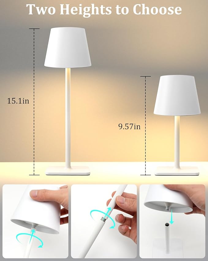 Cordless Table Lamp Rechargeable Lamps: 6000mAh Battery Operated Table Lamp Outdoor Waterproof, Touch Control, Portable Wireless Desk Lamp for Dinner/Bedroom/Restaurant ๏ผWhite2 Pack