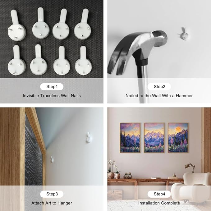 HOURIA Purple Sunset Mountain Landscape Framed Canvas Wall Art Set,Nature Pine Tree Wildflowers Wall Decor,Golden Sunlight Wall Painting,Modern Field Art Prints for Living Room, Bedroom-16 x24 x3