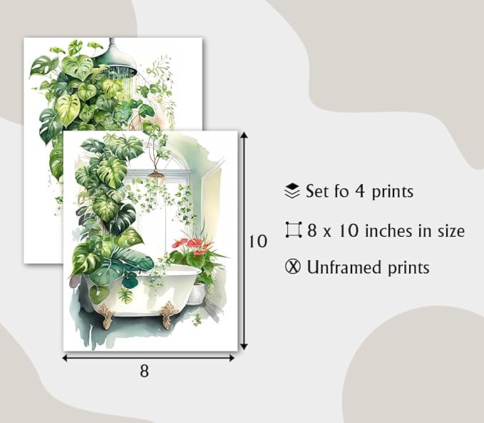 Botanical Bathroom Wall Art Prints,Botanical Boho Bathroom Decor Wall Art,Funny Green Eucalyptus Leaf Prints for Home Laundry Decoration Set of 4(8"x10"Unframed)