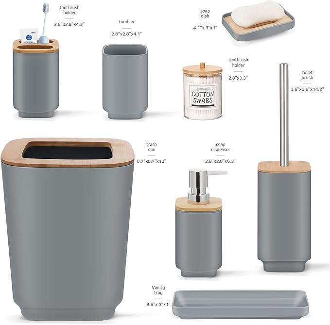 IMAVO Bathroom Accessories Set,Grey Bathroom Set,11 Pieces Bathroom Accessory Set,Trash Can for Bathroom Accessories Décor and Housewarming Gifts