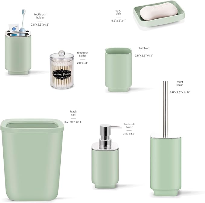 IMAVO Bathroom Accessories Set,Green Bathroom Set,9 Pieces Bathroom Accessory Set,Qtip Holders,Trash Can for Bathroom Décor and Home Gifts