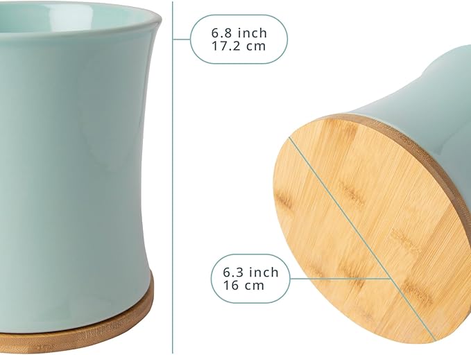 Comfify Large Ceramic Kitchen Utensil Holder with Bamboo Base - Modern Utensil Crock for Countertop Organization - Kitchen Counter Organizer for Cooking Tools, Spatulas, Spoons & More - Blue Ceramic