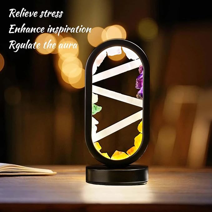 Runyangshi Crystal Table Lamp Night Light Natural Selenite & Colour Crystal Raw Stone Bedside Lamp with 3 Adjustable Light Colours Suitable for Home Decoration, Bedroom Office Desk Lighting
