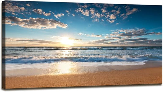 YYYYHPP YP1975 Beach Pictures Wall Art Beach Sunrise Over The Tropical Sea Pictures Print on Canvas Beach Wall Decor Beach Paintings for Home Decor Stretched and Framed Easy to Hang