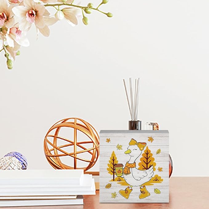 Funny Silly Goose Fall Decor, Farmhouse Fall Decorations for Home Office, Autumn Goose Bow Decorations for Table Gifts for Gooses Animals Lovers 5 x 5 inches (Tub 1709)