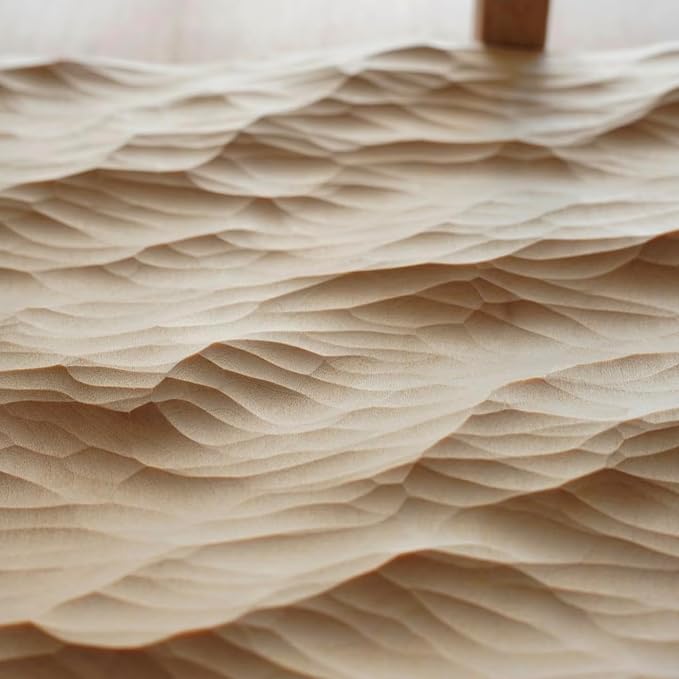 Handcrafted Wood Carved Frame Wall Art with 3D Wave Carving Design, Creative Bedroom Decor (natural wood color, large, Framed)