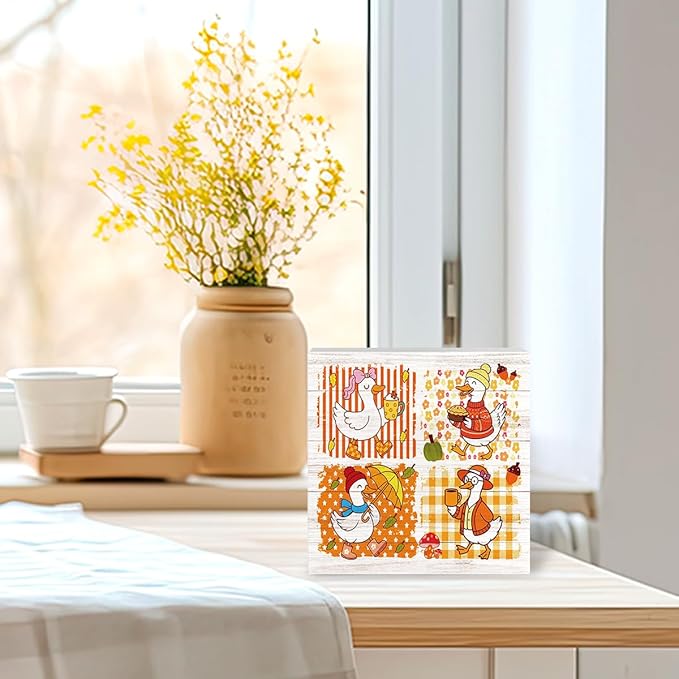 Funny Silly Goose Fall Decor for Home Office, Retro Fall Decorations, Autumn Goose Gifts for Animals Lovers Decorations for Table 5 x 5 inches (Tub 1710)