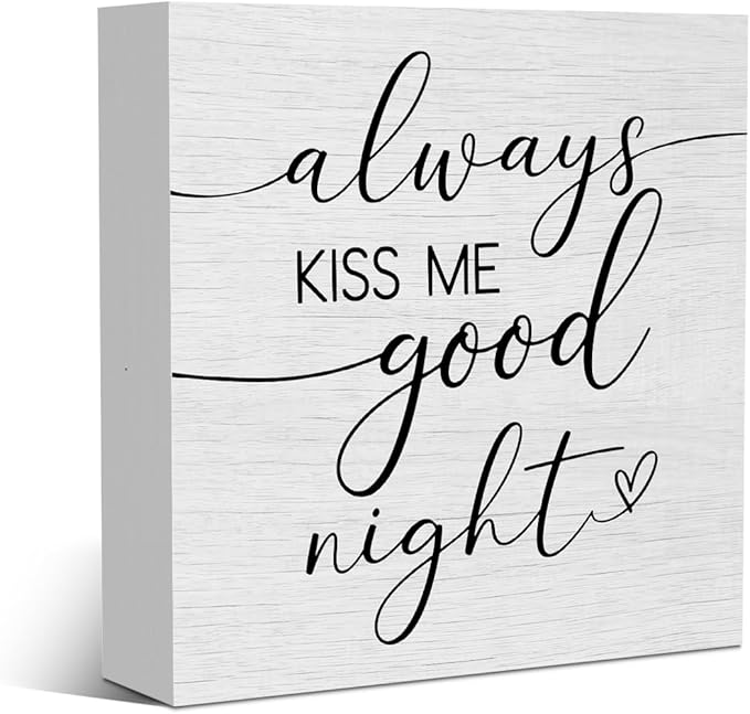 Good Night Bedroom Quote Home Decor Accessories Rustic Wooden Box Sign Desk Decor for Family Couple Couples Table Shelf Wall Living Room Home Bedroom Farmhouse Wood Block Plaque Box Sign