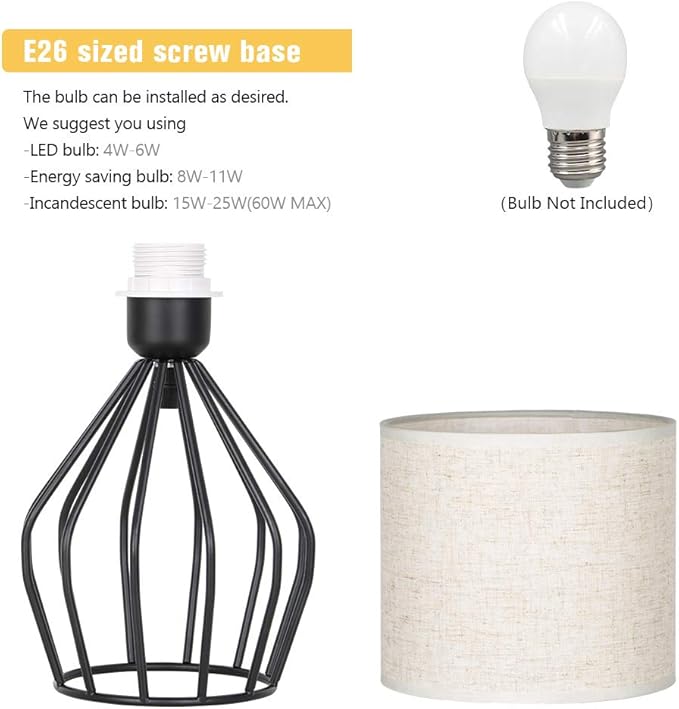 HAITRAL Black Modern Table Lamp - Minimalist Small Bedside Lamp with Hollowed Out Base Linen Fabric Shade, Vintage Nightstand Lamp for Bedroom Living Room Side Table Desk Kids Room