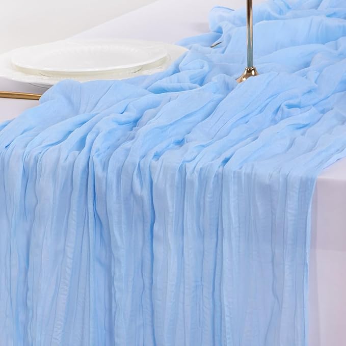 Socomi 3pcs Blue Fall Thanksgiving Cheesecloth Table Runner Boho Rustic Gauze 120 inch 10FT Cheese Cloth Runner for Wedding Party Baby Shower Birthday Home Decor Holiday Decorations