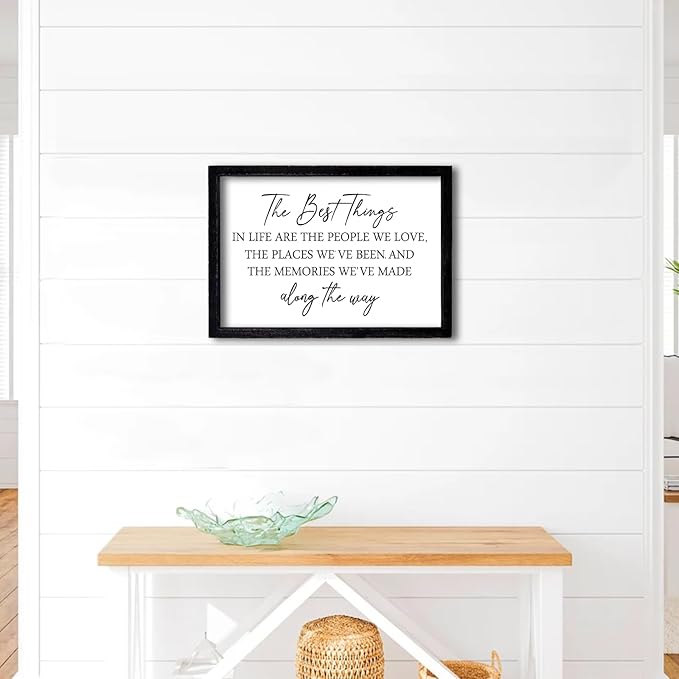 Comurdyo The Best Things in Life Sign 15.7''×11'' Framed Wood Memories Inspirational Quotes Wall Decor Vintage Farmhouse Wedding Gifts Sign Wall Art for family Home Bedroom (Black White)