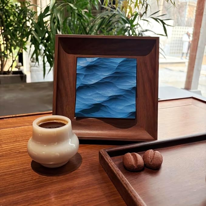 wall decor with Wave Carving Design, Creative Bedroom Decor,Wall decoration,wooden wall art. blue ocean-themed, handcrafted, new-home décor,gift for housewarming, Desk accessory(walnut-7.87in)