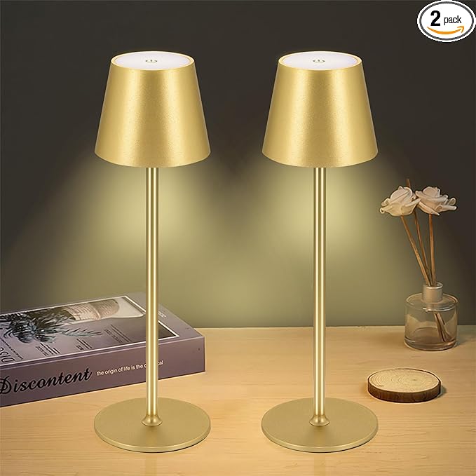 Cordless Table Lamps USB Rechargeable Simplicity Desk Lamp Built-in 4600 mAh Battery LED Battery Operated lamp with Touch Control Table lamp - Bedroom/Desk/Reading/Patio(2Pcs-Gold)