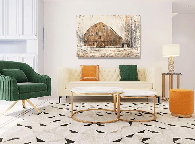 Yihui Arts Farmhouse Rustic Wall Decor Hand Painted Barn Canvas Wall Art Painting Country Pictures Artwork for Living Room Bedroom Bathroom