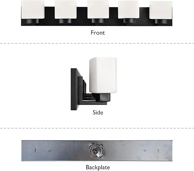 Design House 589499 Dove Creek Vanity Light Dimmable with Frosted Glass for Above Bathroom Mirror, Matte Black, 5-Light
