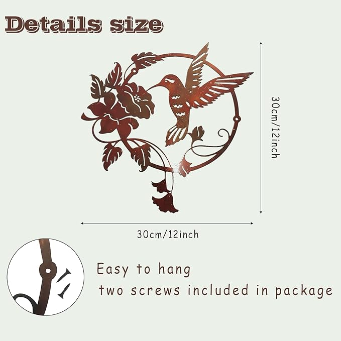 Zoihet Round Metal Bird Wall Art Decor - Hummingbird Wall Art Silhouette for your patio, garden, and fence Art Decor, Bird Wall Silhouette Indoor and Outdoor Hanging (Brown)