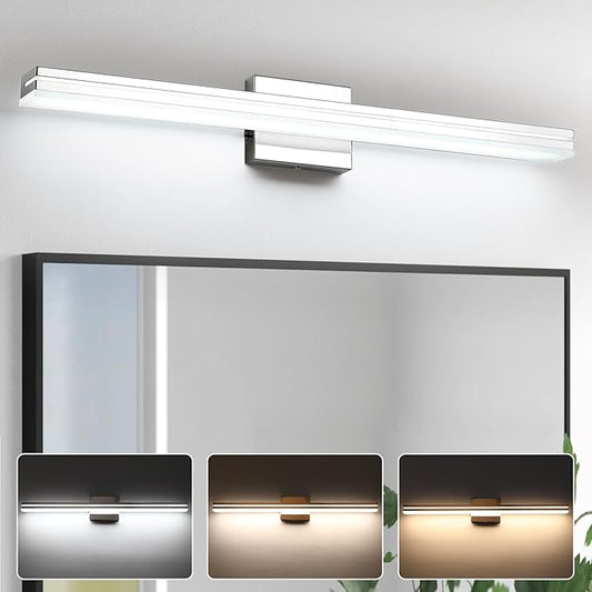 SineRise LED Modern Bathroom Vanity Light Bar (24-Inch, 3000K/4000K/6000K), Chrome Dimmable Modern Acrylic Bathroom Wall Lighting Fixtures Over Mirror