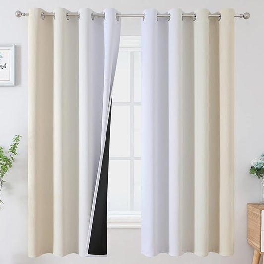 Estelar Textiler Beige and Grayish White Blackout Curtains & Drapes for Bedroom, Thermal Insulated Ombre Blackout Drapes, Full Room Darkening Energy Saving Curtains for Living Room, 52Wx63L, 2 Panels