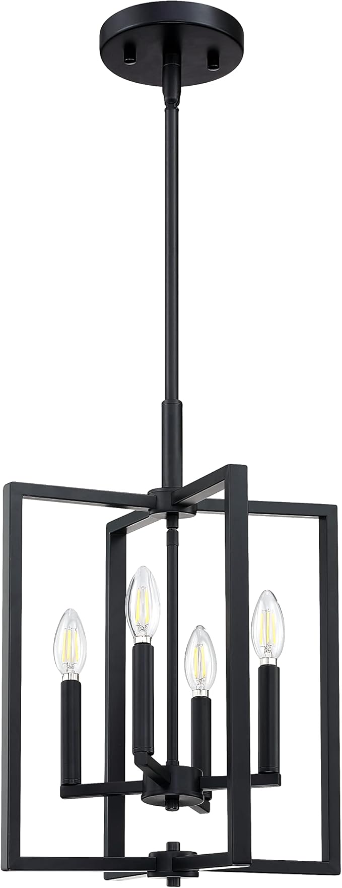 Leading Lighting 4 Light Farmhouse Chandelier Hanging Light Fixture Rustic Kitchen Island Lighting with Black Metal Frame for Entryway Dinning Room Bedroom