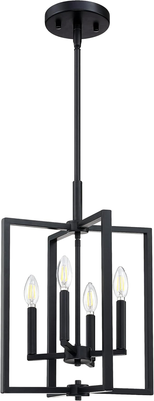 Leading Lighting 4 Light Farmhouse Chandelier Hanging Light Fixture Rustic Kitchen Island Lighting with Black Metal Frame for Entryway Dinning Room Bedroom