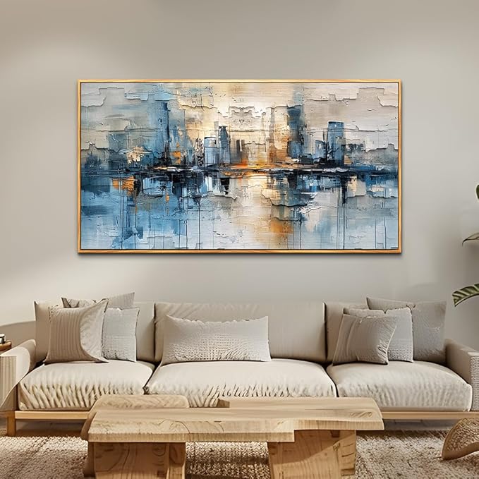 ZUITINGHUA Wood Framed Canvas Wall Art For Living Room Large Wall Decor For Office Bedroom Decorations Blue Abstract Picture Modern Wall Painting Artwork Aesthetic Home Decor Ready to Hang 30x60 In