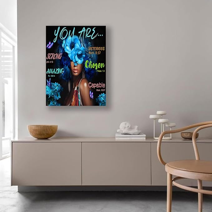 Inspirational Christian Canvas Wall Art, Blue Floral Scripture Quotes Canvas Print, Religious Home Decor, Christian Wall Art Home Decor for Living & Prayer Room 12x16 inch Framed