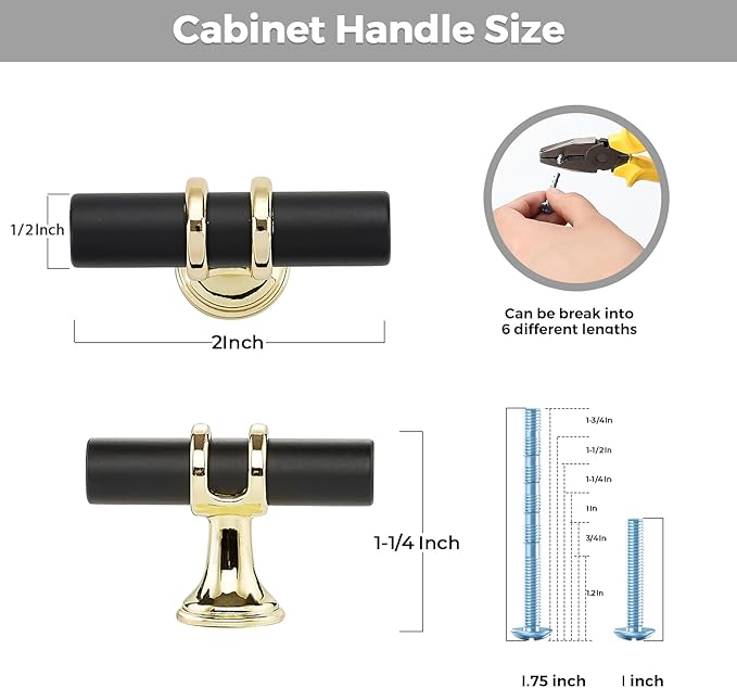 10 Pack Black&Gold Cabinet Knobs - Kitchen Cabinet Knobs Closet Pulls for Kitchen Closet Drawer Stainless Steel Dresser Hardware 2in Length Single Hole