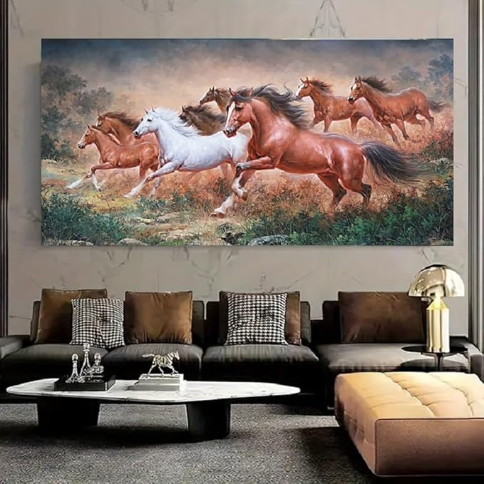 Yxbhhym Large Wall Art Running Horse Canvas Wall Art Animal Picture Prints Eight Horses Paintings Posters Animal Artwork for Wall Living Room Decor Framed Modern Farmhouse Decoration-24x48inches