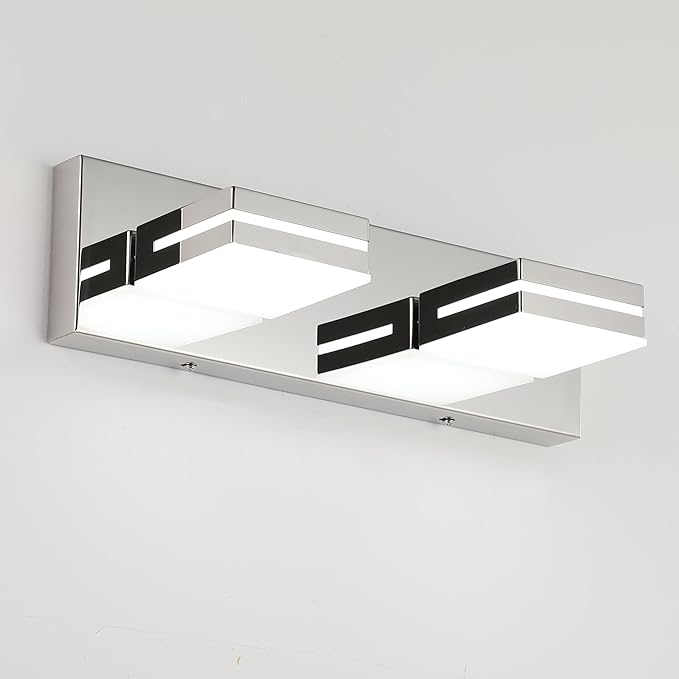SineRise LED Modern Bathroom Vanity Light Fixtures (2-Light, 15.5-Inch), Chrome Modern Acrylic Bathroom Wall Lighting Fixtures Over Mirror (Cool White 6000K)
