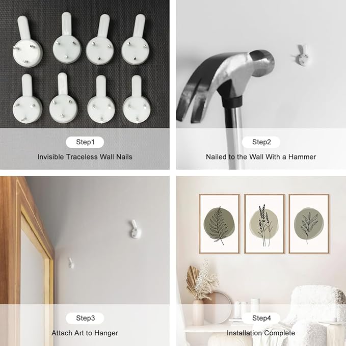 HOURIA Sage Green Leaves Framed Canvas Wall Art Set,Minimalism Boho Leaf Wall Decor, Modern Nature Botanical Wall Painting,Mid Century Plant Art Prints for Living Room,Bedroom,Farmhouse-24 x36 x3