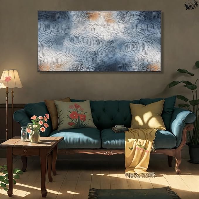 youkuart Wall Art Water Inspired Ripple Abstract Wall Decor Blue Orangen Modern Artwork for Living Room Bedroom Dining Room Home Office Decor Large Framed Ready to Hang 24"x48"