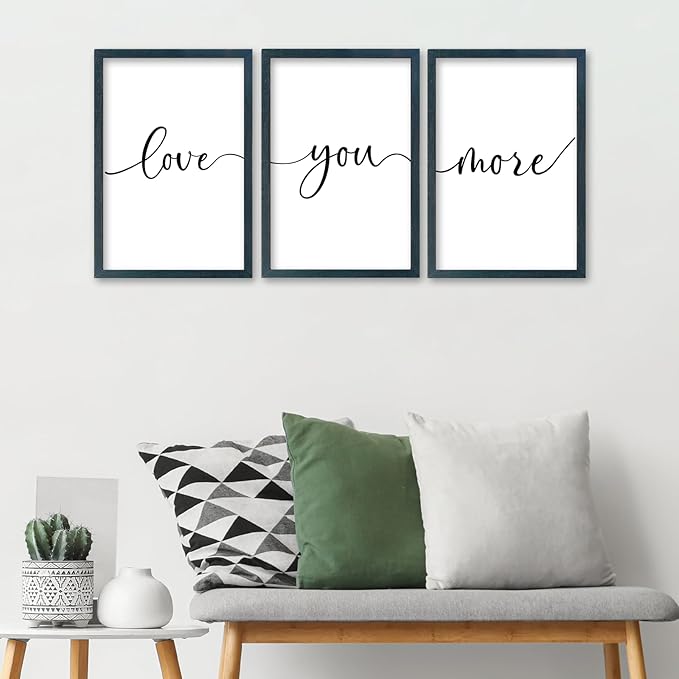 SRSZHIYUE Bedroom Wall Decor Love You More Sign 16"×11" Set of 3 Framed Wood Above Over Bed Signs Wall Art for Master Bedroom Hanging Decoration (Black)