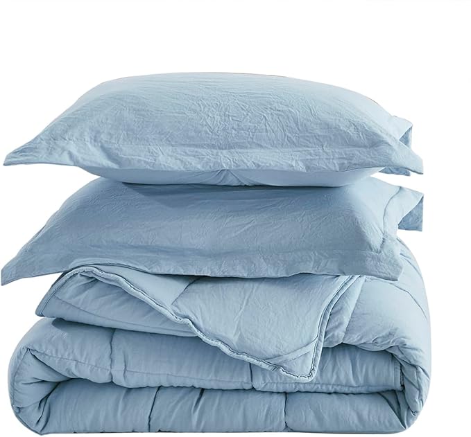 HIG Pre Washed Down Alternative Comforter Set King - Reversible Chic Quilt Design - Box Stitched with 4 Corner Tabs - Lightweight for All Season - Blue Duvet Comforter with 2 Pillow Shams