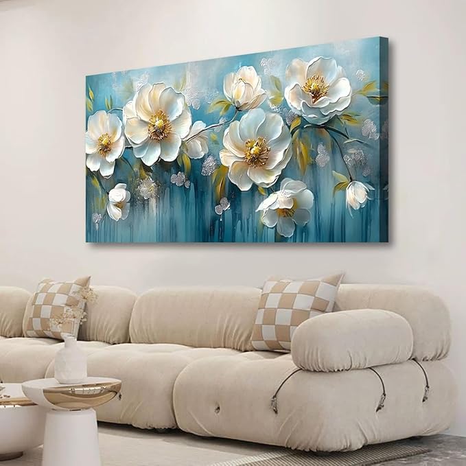 White Flower Pictures Canvas Wall Art for Living room Office Bedroom Wall Decor,Abstract Wall Art Print Modern Jasmine Oil Painting Artwork Waterproof Ready to Hang-20x40inch
