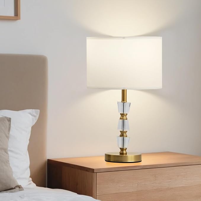 Crystal Table Lamps Set of 2, 3-Color Dimmable Gold Bedside Lamp for Living Room/Bedroom/Entryway and Other Rooms, Led Bulb Included