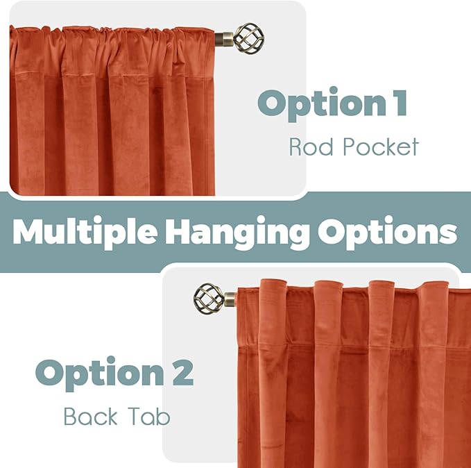 BGment Terracotta Fall Velvet Curtains 102 Inches for Living Room, Thermal Insulated Blackout Curtains Luxury Super Soft Drapes with Back Tab Rod Pocket for Bedroom, Set of 2 Panels, 52 x 102 Inch