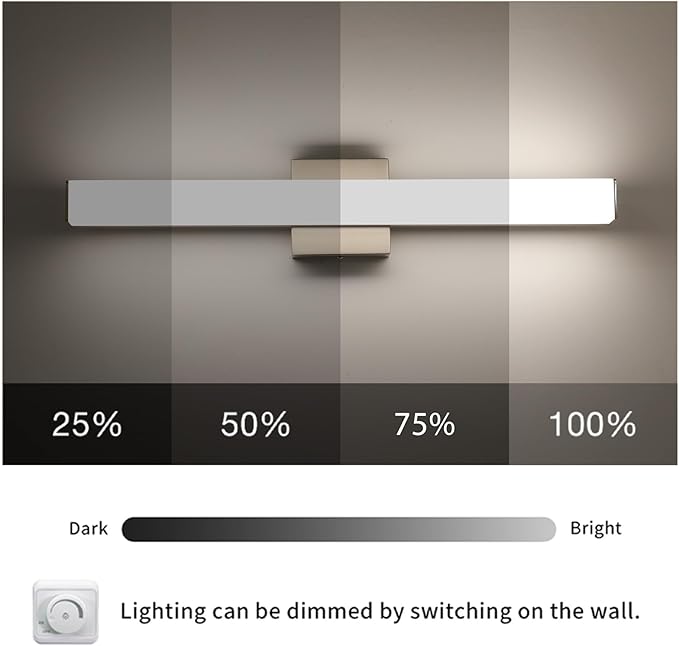 Bathroom Vanity Light Brushed Nickel Square LED 24 inch 14W 4000K Natural White Light Wall Bar Lighting Fixtures Over Mirror (Brushed Nickel, 24inch 4000K Dimmable)