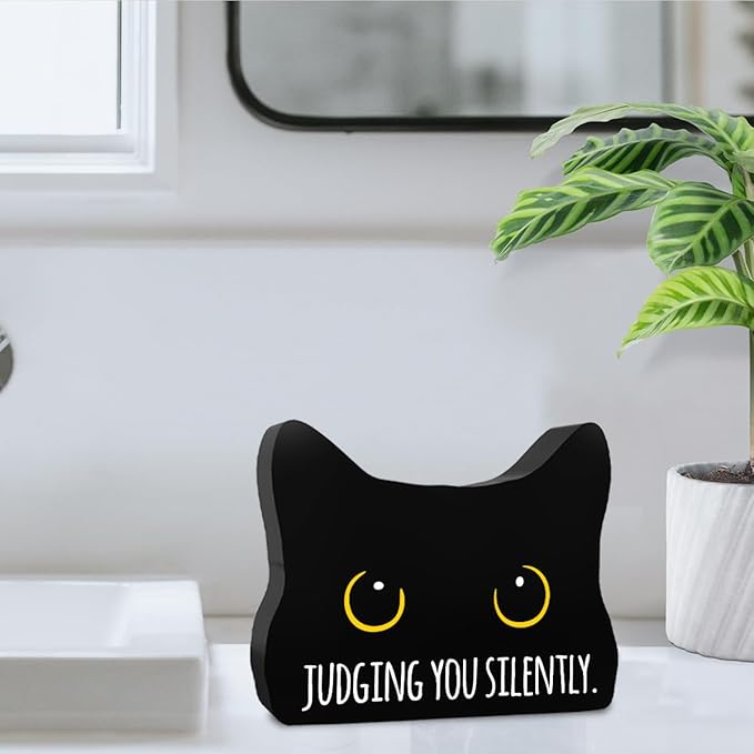 Judging You Silently Funny Bathroom Acrylic Decor Sign Black Cat Decor Cat Decor for Home Bathroom Cat Lover Gifts For Women Men